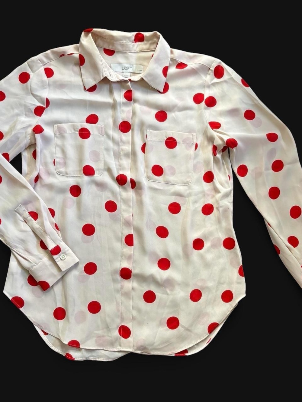 LOFT Cream Blouse with Red Polka Dots